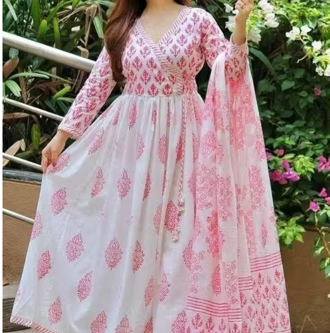 anarakali kurti and dupatta pink